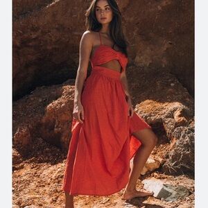 Women’s Maxi Dress in Vibrant Red - Summer Cutout Style